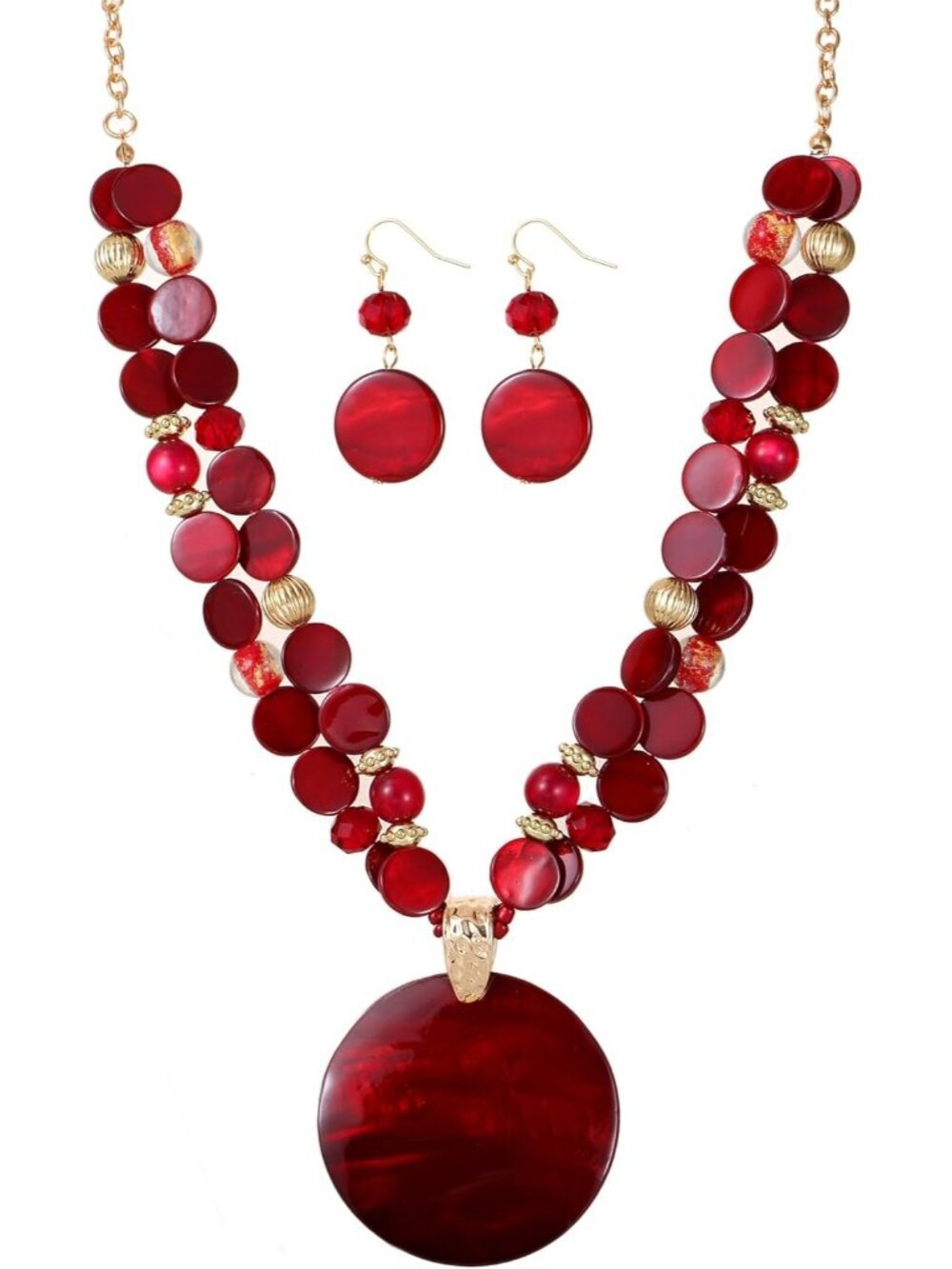 Women's burgundy Layered Beads Statement Chunky Jewelry Necklace And Earring